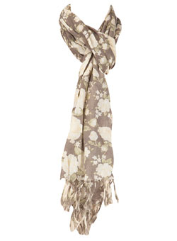 Grey flower print cotton scarf