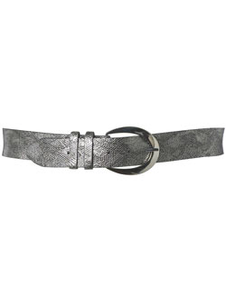 Grey metallic snake jean belt