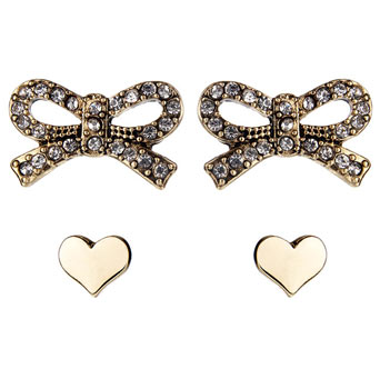 Heart and bow earring set