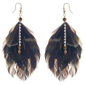 Khaki feather drop earrings
