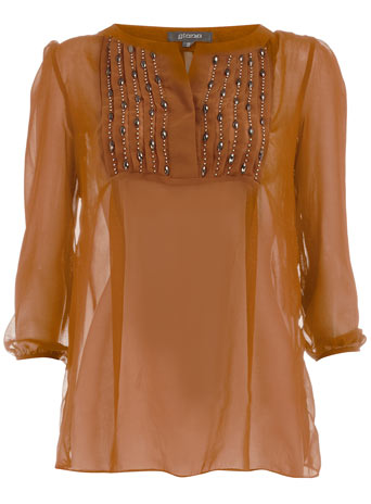 Dorothy Perkins Mustard beaded bib blouse DP89000033