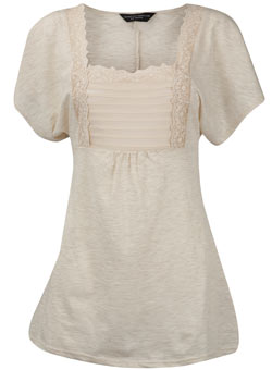 Dorothy Perkins Oatmeal empire lace trim top