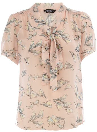 Dorothy Perkins Peach bird pussybow blouse DP05294873