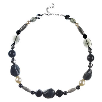 Pearl and black bead necklace