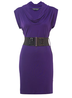 Petite purple cowl neck dress