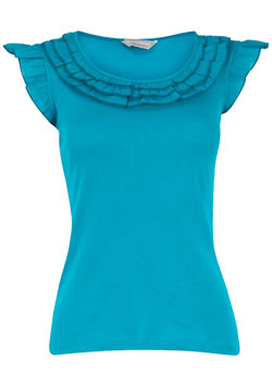 Dorothy Perkins Petite teal woven frill top