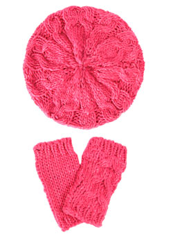 Pink hat and handwarmer set