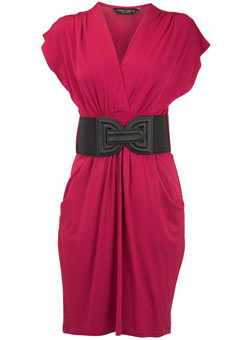 Pink wrap belted pocket dress