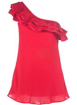 Dorothy Perkins Red one shoulder frill top