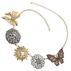Dorothy Perkins Rhinestone Butterfly and Flower Necklace