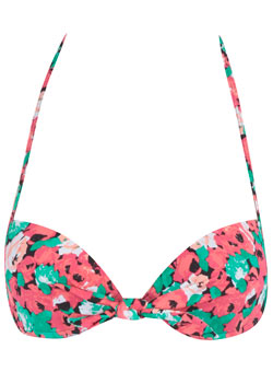 Rose print bow bikini top