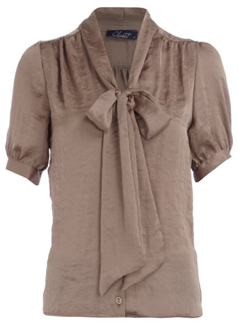 Dorothy Perkins Taupe satin pussybow blouse DP60000264