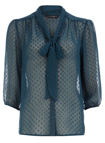 Teal spot pussybow blouse DP05328428