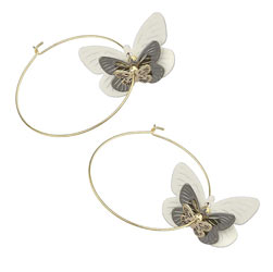 White butterfly hoop earrings