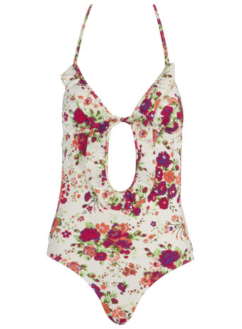 Dorothy Perkins White floral cut out swimsuit DP06903902