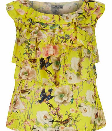 Womens Alice & You Yellow Floral Ruffle Top-