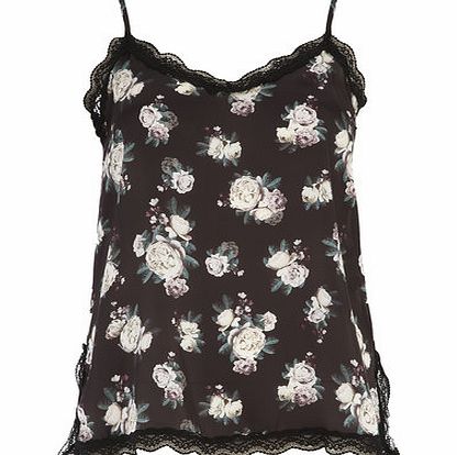 Dorothy Perkins Womens All About Rose Black lace hem cami top-