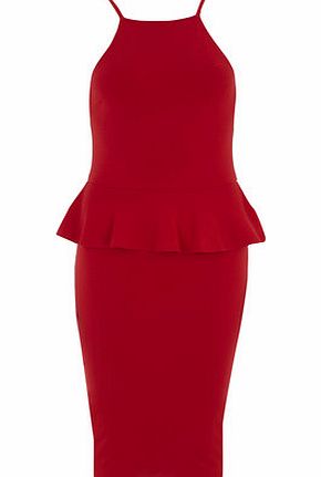Womens AX Paris Plain peplum midi dress- Red