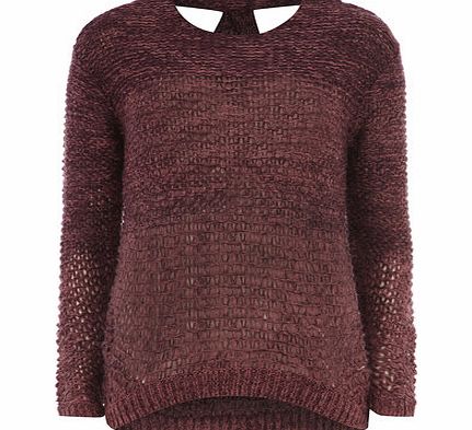 Womens Berry Bow Back Longline Jumper- Red