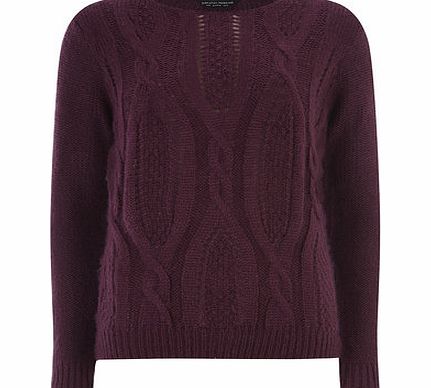 Dorothy Perkins Womens Berry Cable Front Jumper- Burgundy