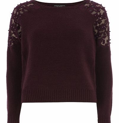 Dorothy Perkins Womens Berry red beaded shoulder knited jumper-