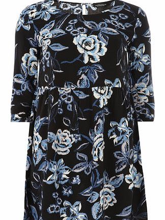 Dorothy Perkins Womens Black 3/4 Sleeve Floral Tunic- Blue