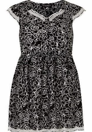 Dorothy Perkins Womens Black And Ivory Rose Tunic- Black