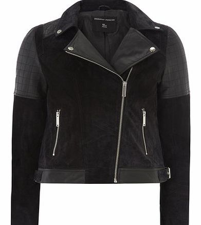 Dorothy Perkins Womens Black and Navy Leather Suede Biker