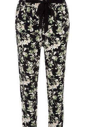 Dorothy Perkins Womens Black and pink blossom print joggers-
