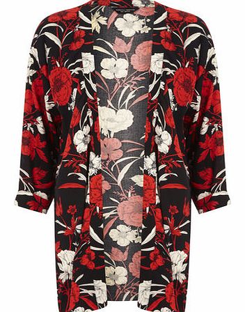 Dorothy Perkins Womens Black and Red Floral Kimono- Black