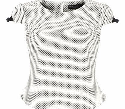 Dorothy Perkins Womens Black and White Bow Sleeve Ponte Top-