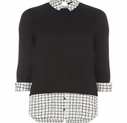 Dorothy Perkins Womens Black And White Check 2 in 1 Top- Black
