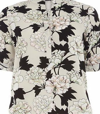 Dorothy Perkins Womens Black and White Floral Roll sleeve Top-