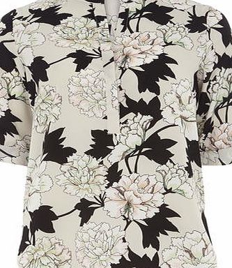 Dorothy Perkins Womens Black and White Floral Rollsleeve Top-