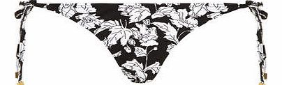 Womens Black andWhite Leaf Tie Side Bikini