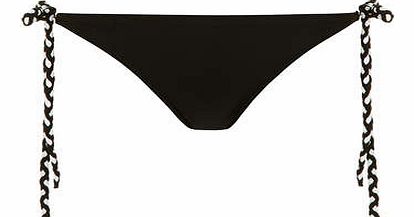 Womens Black Contrast Plait Tie Side Bikini
