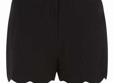 Womens Black Crepe Scallop Hem Shorts- Black