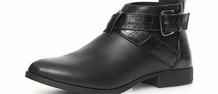 Dorothy Perkins Womens Black croc strap ankle boots- Black