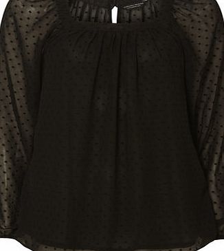 Dorothy Perkins Womens Black Dobby Long Sleeve Top- Black