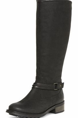 Womens Black leather gaucho boots- Black