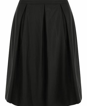Womens Black Leather Look Midi Skirt- Black