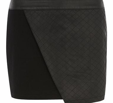 Dorothy Perkins Womens Black leather look wrap skirt- Black
