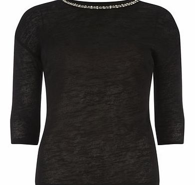 Dorothy Perkins Womens Black necklace trim knit top- Black