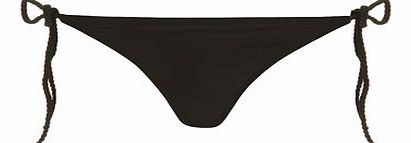 Womens Black Plait Tie Side Bikini Bottoms-
