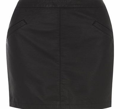 Womens Black PU Pocket Mini Skirt- Black