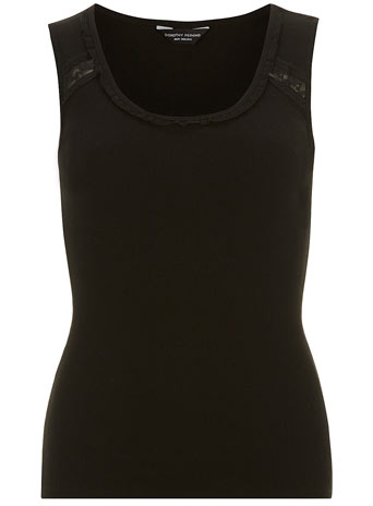 Dorothy Perkins Womens Black rib and lace vest- Black DP56340201