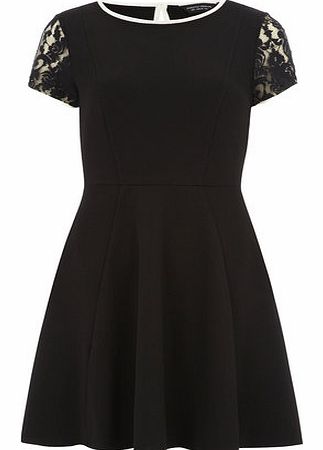 Womens Black textured lace sleeved dress- Black