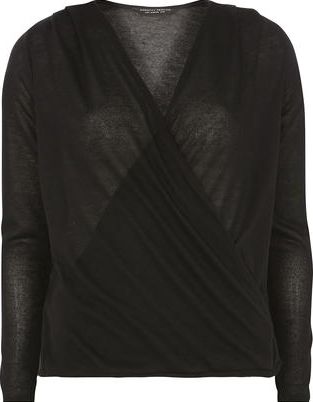 Dorothy Perkins, 1134[^]262015000712284 Womens Black Wrap Jersey Knit top- Black