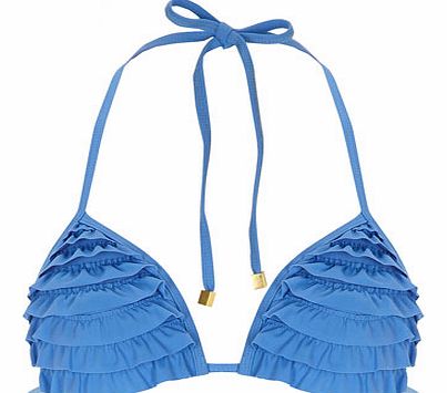 Womens Blue 3D Ruffle Triangle Bikini Top- Blue