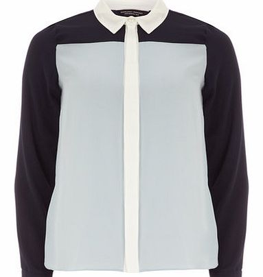 Dorothy Perkins Womens Blue and Ivory Colour Block Shirt- Pale